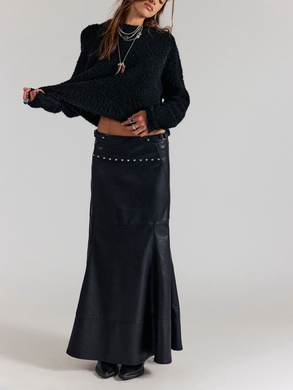 Free People/We the Free Heart of Stone Vegan Maxi Skirt with stud detail